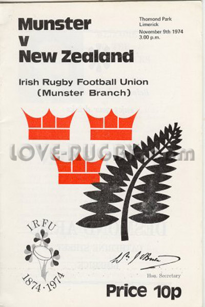1974 Munster v New Zealand  Rugby Programme